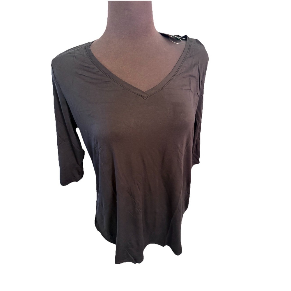 Women's Modern Boatneck Long Sleeve Tee Shirt Top STRETCHY Size: XL Black